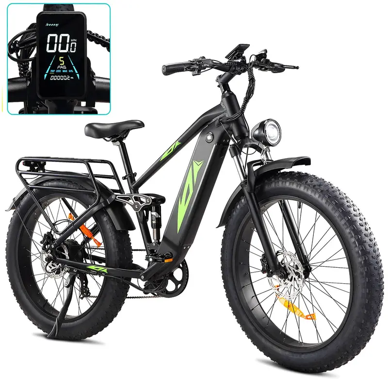 1000W Fat-Tire Electric Mountain Bike — Full Suspension, 48V/17.5Ah Battery, 28 MPH Top Speed, UL Certified 2