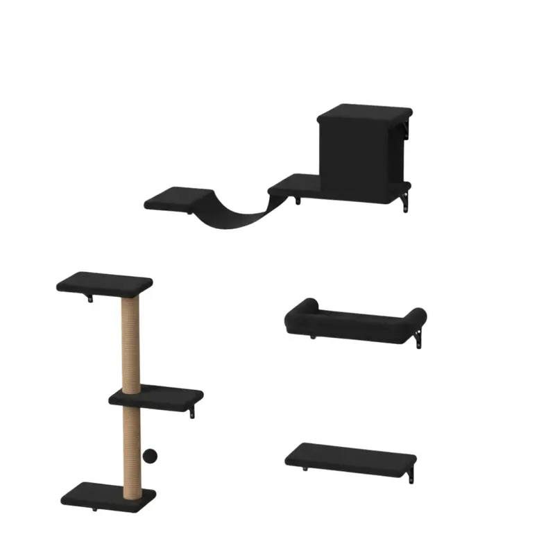 4-Piece Modular Cat Wall Shelf Kit: Scratcher, Cozy Bed, and Play Platforms