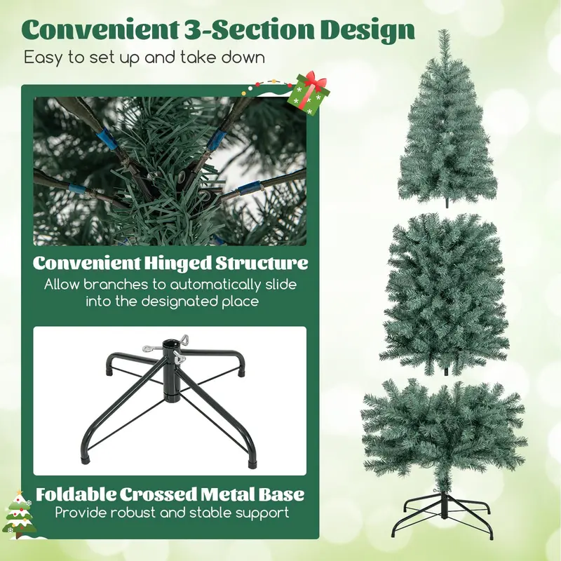 6.5-Foot Blue Slim Pencil Christmas Tree – Pre-Lit with 200 Warm White & Multicolor LEDs, 9 Lighting Options, 556 Branch Tips