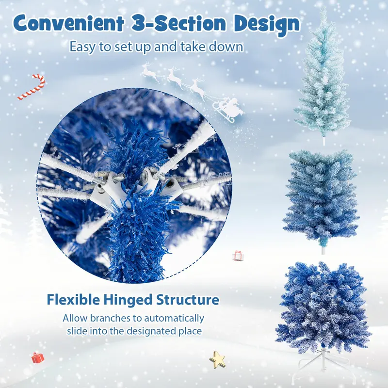 6ft Blue Gradient Unlit Artificial Christmas Tree with 435 Lush Snow-Flocked Branch Tips
