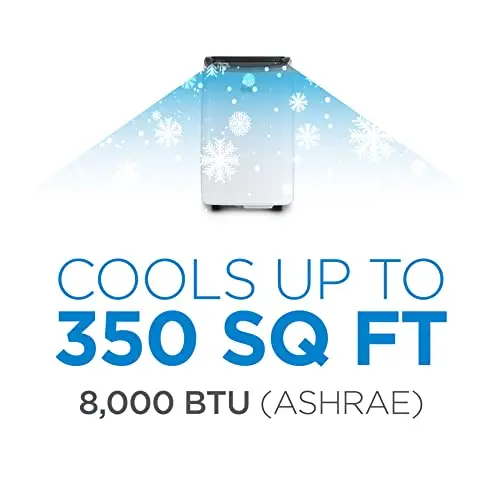 8000 BTU Portable Air Conditioner – Efficient Cooling for Spaces Up to 350 Sq Ft, Includes Remote and Exhaust Hose