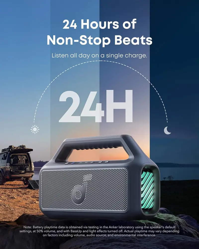 80W IPX7 Waterproof Bluetooth Speaker – Portable Outdoor Speaker with BassUp 2.0, 24-Hour Battery, RGB Lighting & Custom EQ