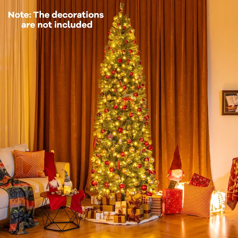 9-Foot Blue Slim Pencil Christmas Tree – Pre-Lit with 500 Warm White & Multicolor LEDs, 9 Lighting Modes, 1168 Branch Tips