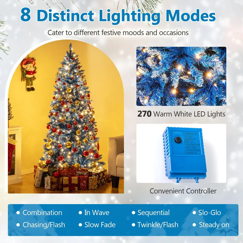 Blue Frosted Artificial Christmas Tree Featuring Warm White LED Illumination and PVC Tips 2
