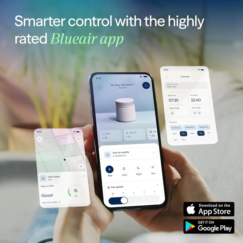 Blueair Blue Signature SP3i Max Smart Air Purifier – WiFi-Enabled HEPASilent Technology for Large Areas (3,385 CFM), Compact Tabletop Design with Advanced Odor Neutralization