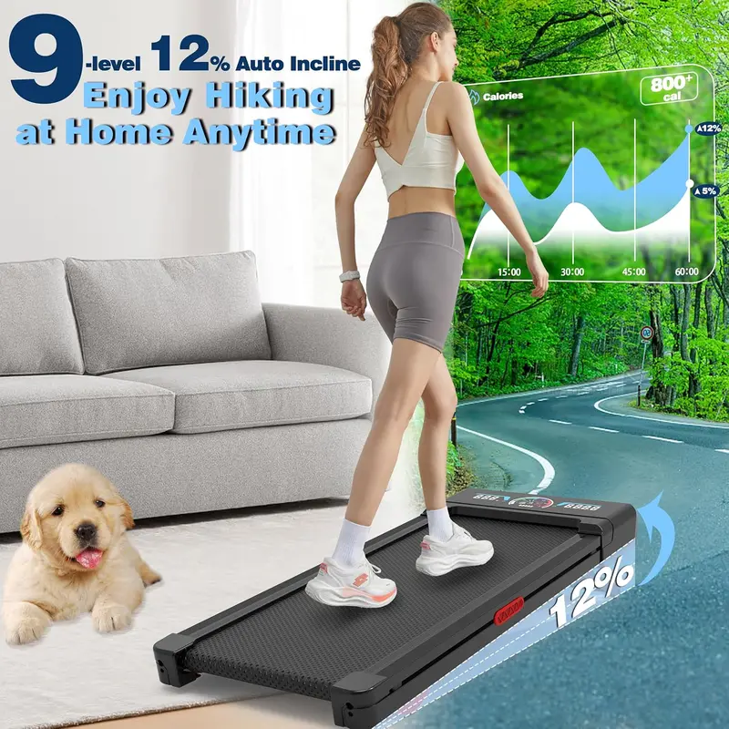 Compact Under-Desk Walking Pad Treadmill – Auto Incline, High Weight Capacity & Bluetooth Audio 2