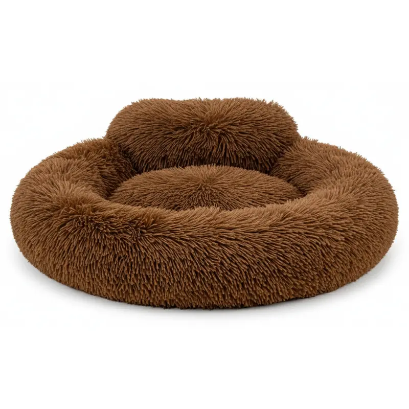 Donut-Shaped Dog Bed with Elevated Rim, Luxe Faux Fur Exterior, and Anti-Slip Bottom