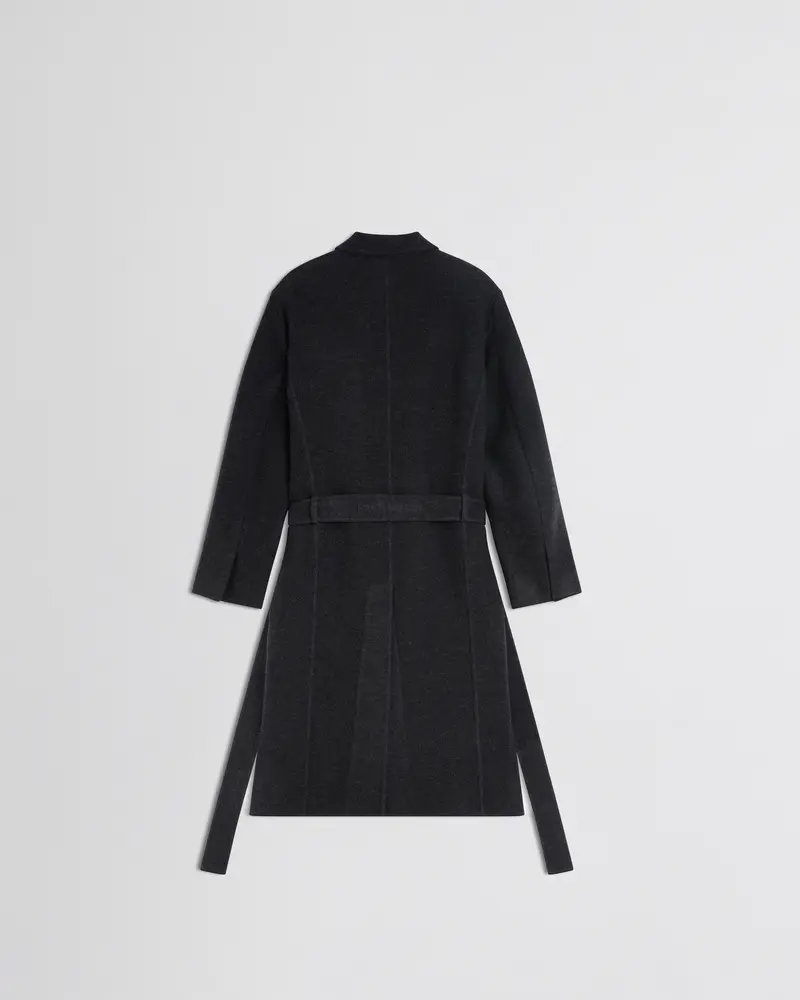 Double-Faced Anthracite Wool Robe Coat With Belt Closure 2