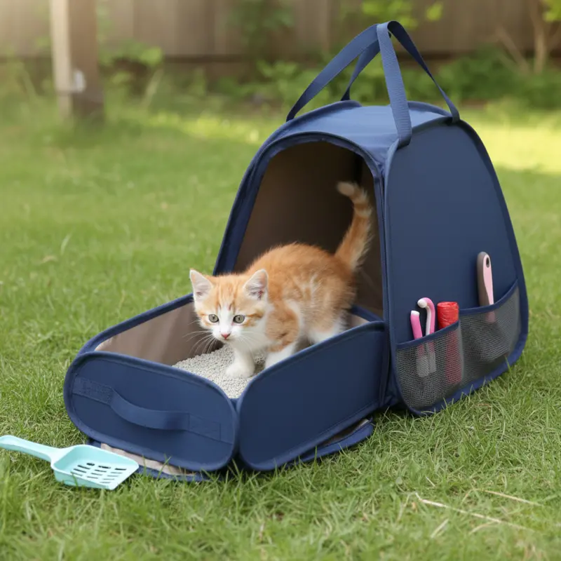 Expandable Travel Litter Box Carrier for Cats – Fold-Out Design with Spacious Potty Zone