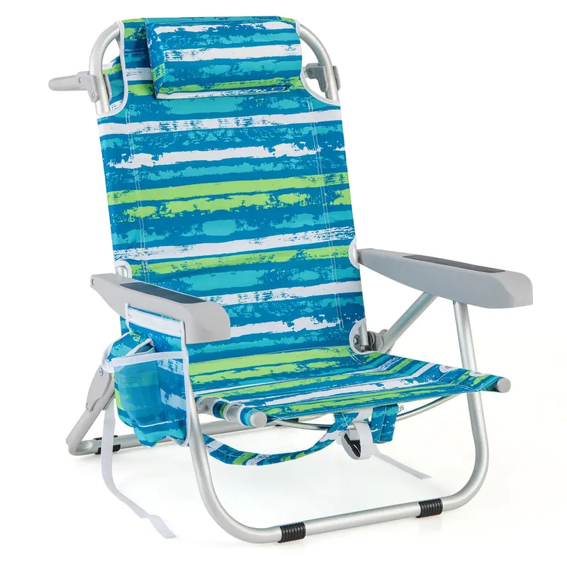 Folding Aluminum Beach Backpack Chair – Five-Position Reclining Seat with Integrated Towel Rack and Ultra-Light Frame 2