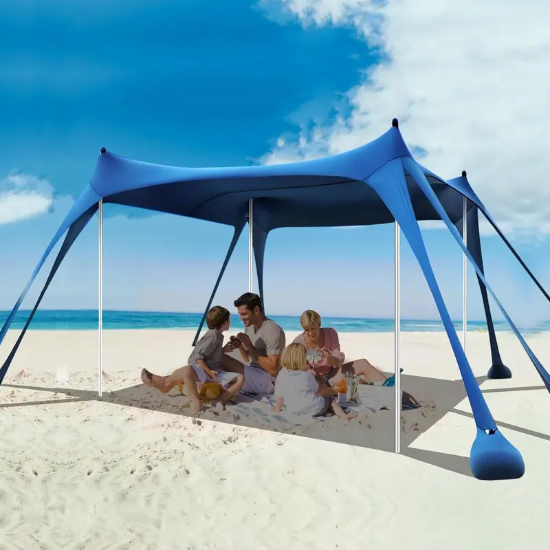 Heavy-Duty 10' x 10' Beach Canopy Tent – UPF50+ Sun Shelter with Sandbags, Reinforced Stability Poles & Corrosion-Resistant Frame (Blue)