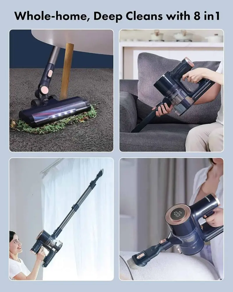Homeika H016 Cordless Vacuum Cleaner – 20KPa Suction Strength, 200W Brushless Motor, 1.5L Detachable Dustbin, Digital LED Display, Blue Accent Finish