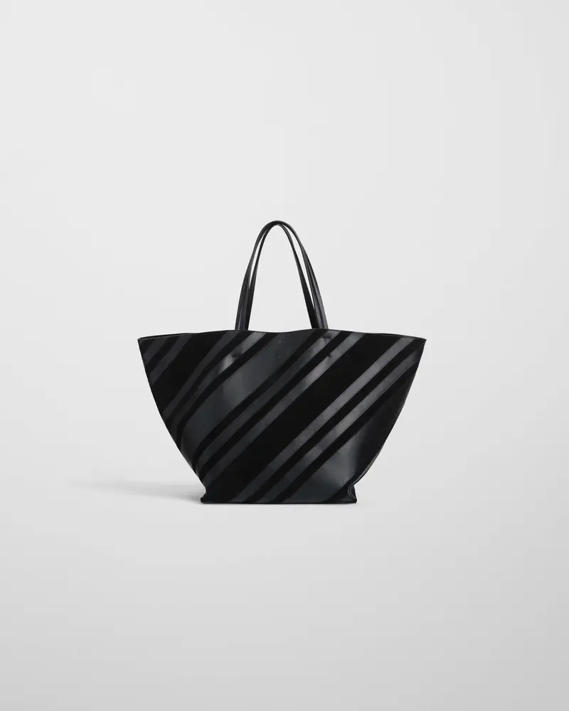 Intarsia Basket Cabas Bag | Black Leather & Suede With Silver Accents 1