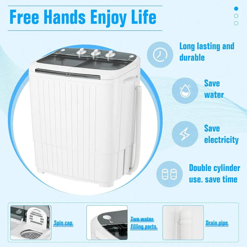 INTERGREAT 16-Lb Semi-Automatic Twin-Tub Washer – Portable Laundry Solution with Extended Drain Hose, Built-In Pump & Vibrant Blue Finish 2