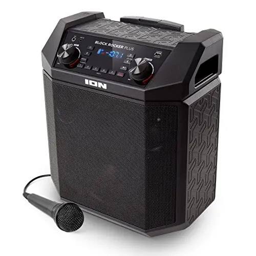 ION Audio Block Rocker Plus Portable Bluetooth Speaker – 100W Karaoke System with Mic, AM/FM Radio, Wheels & USB Charging