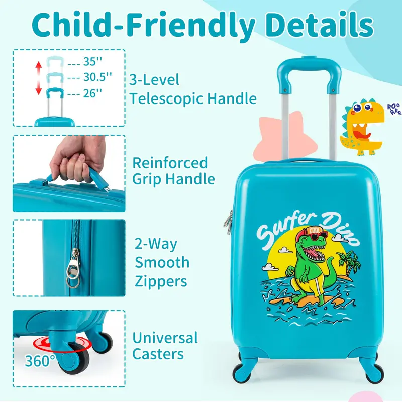 Lightweight Blue Rolling Luggage Set for Children with 360° Smooth-Spinning Wheels