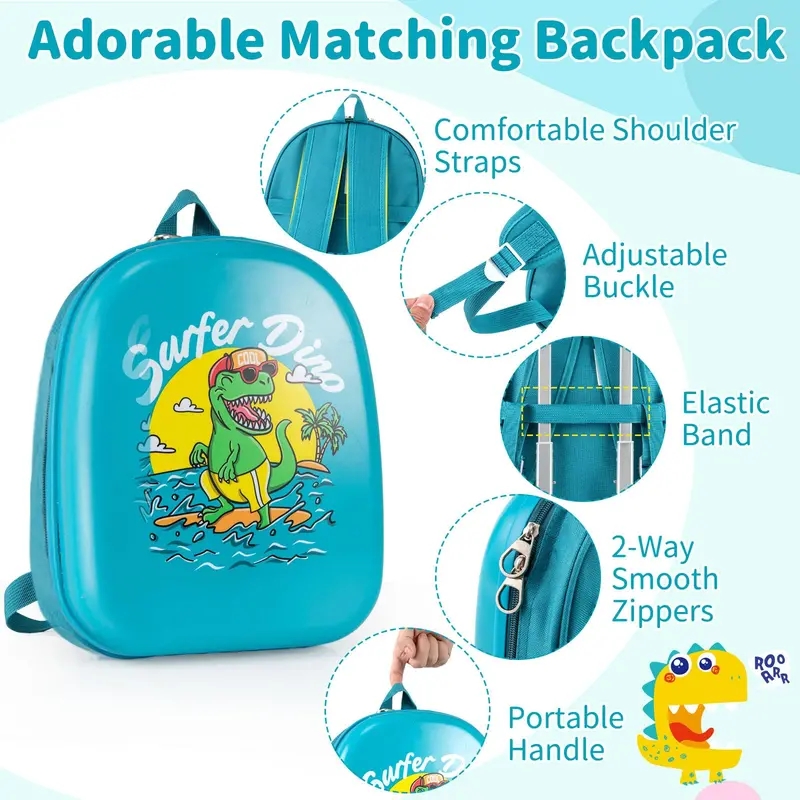 Lightweight Blue Rolling Luggage Set for Children with 360° Smooth-Spinning Wheels