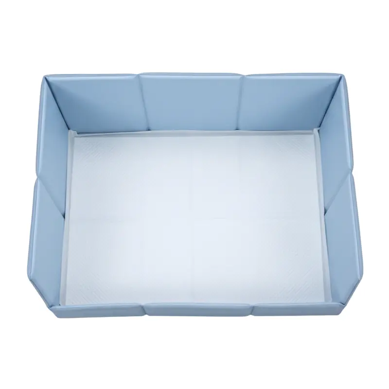 Low-Profile Disposable Pee Pad Tray with Foldable Frame and Leak-Proof Raised Edges