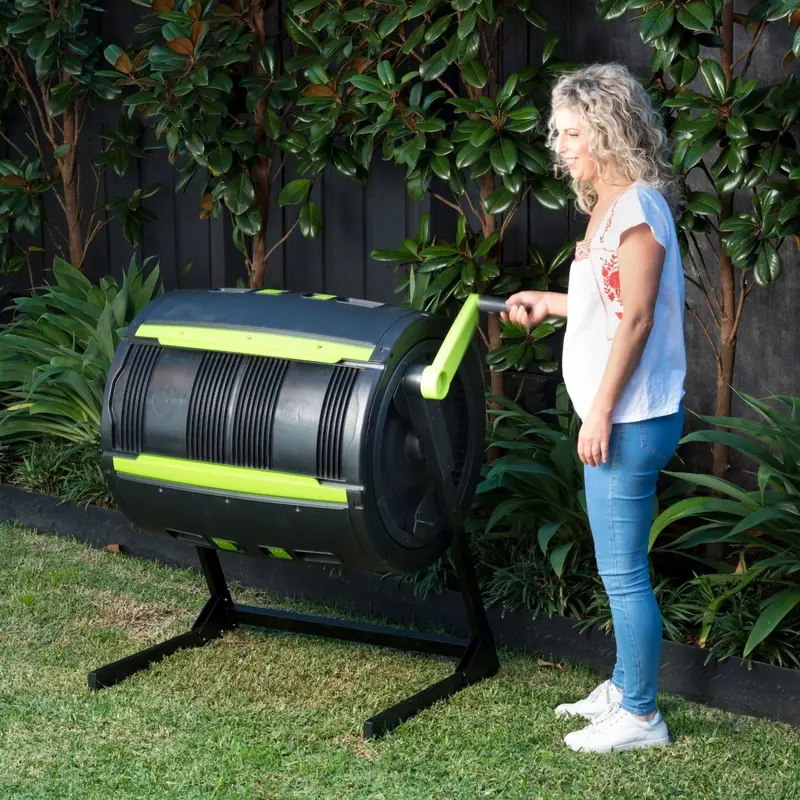 Maze Dual-Compartment 65-Gallon Rotating Compost Tumbler – Wheeled Cart Integration for Effortless Mixing and Mobility
