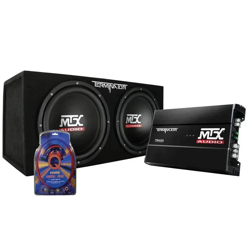 MTX Dual 12-Inch Subwoofer System – Pre-Loaded Enclosure, High-Power Amplifier, and Complete Wiring Kit