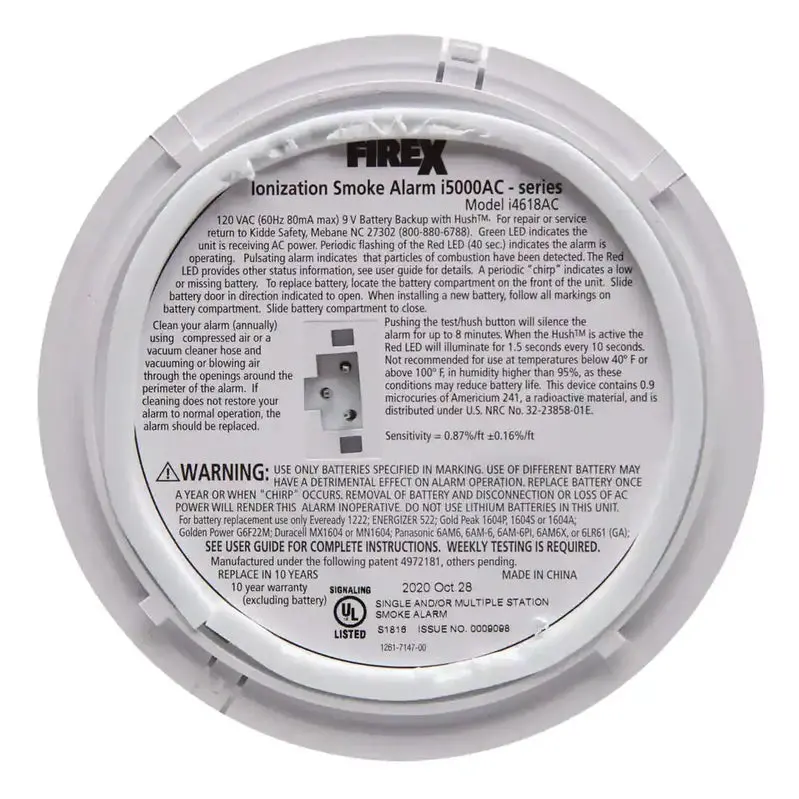Pack Hardwired Smoke Detector – Ionization Sensor with 120V AC Power and 9V Battery Backup