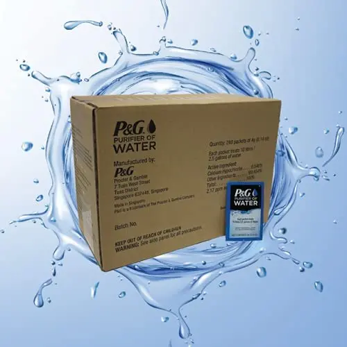 P&G Purifier of Water Emergency Packets – 240-Count Portable Water Purification Kit for Camping and Emergencies