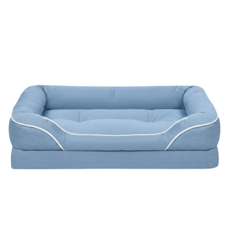 Plush Bolstered Pet Bed with Non-Slip Rubber Base and Machine-Washable Removable Cover