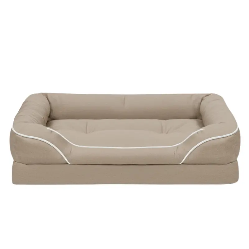 Plush Bolstered Pet Bed with Non-Slip Rubber Base and Machine-Washable Removable Cover
