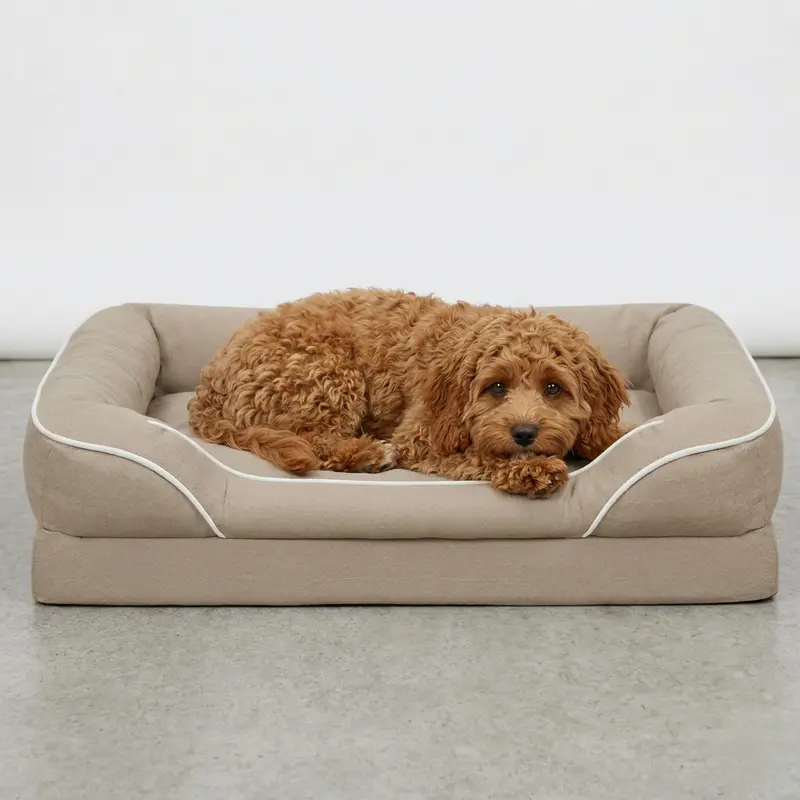 Plush Bolstered Pet Bed with Non-Slip Rubber Base and Machine-Washable Removable Cover