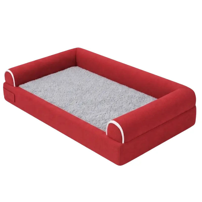 Plush Fleece-Lined Pet Bed with Three-Sided Support Bolsters for Comfort and Security