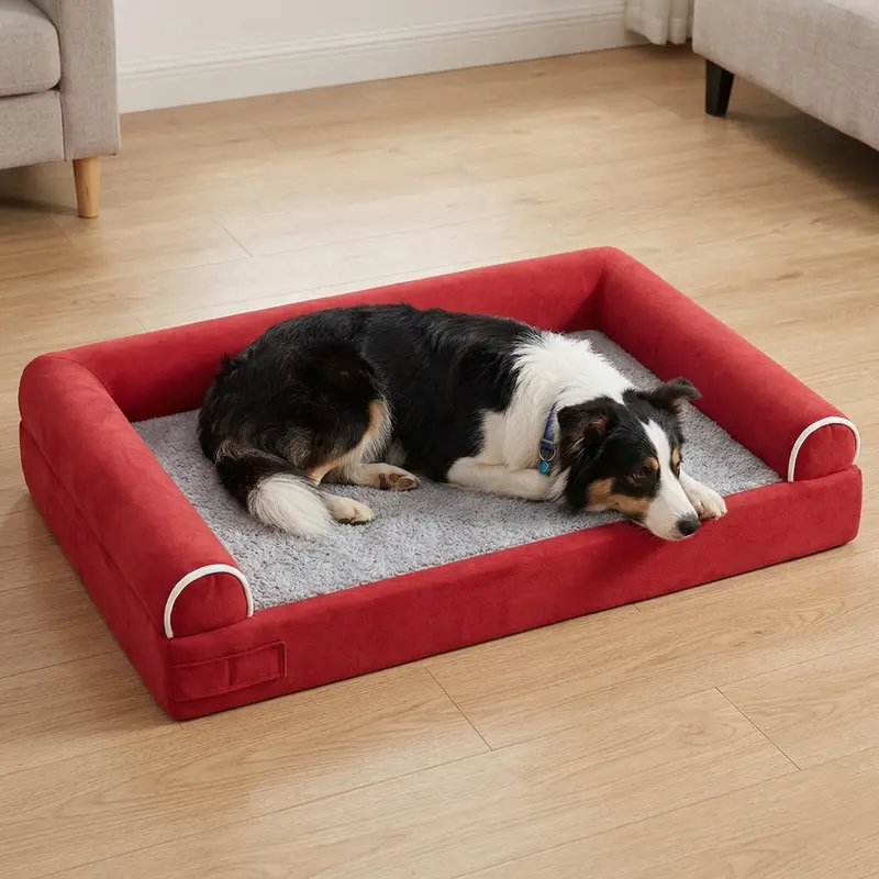 Plush Fleece-Lined Pet Bed with Three-Sided Support Bolsters for Comfort and Security
