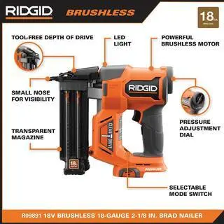 RIDGID 18V Brushless Cordless Nailer Combo Kit – Brad + Finish Nailers, Dual Batteries, Fast Charger, Pro Build