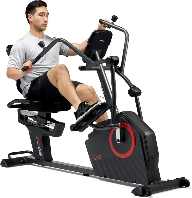 SF-RBE4886SMART Recumbent Cross Trainer by Sunny Health & Fitness – Electromagnetic Resistance Elliptical with Arm Movement, Bluetooth, and SunnyFit App Sync