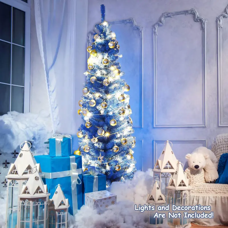 Slim 6-Foot Blue Pencil Christmas Tree – Compact Artificial Design for Small Spaces