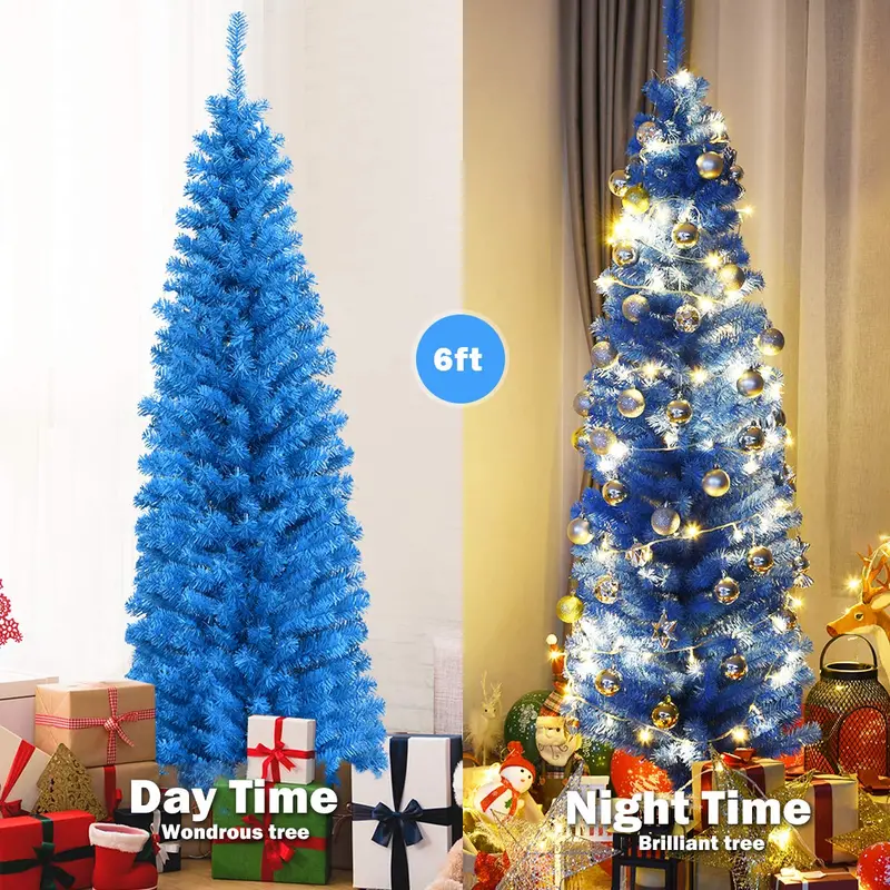 Slim 6-Foot Blue Pencil Christmas Tree – Compact Artificial Design for Small Spaces