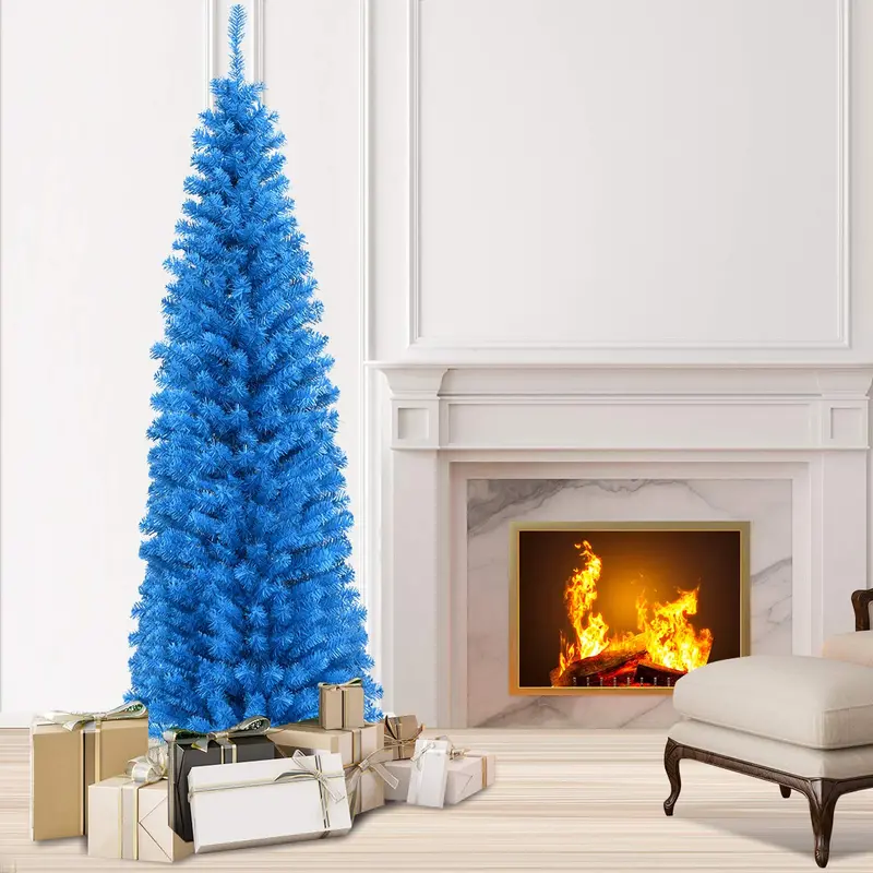 Slim 6-Foot Blue Pencil Christmas Tree – Compact Artificial Design for Small Spaces
