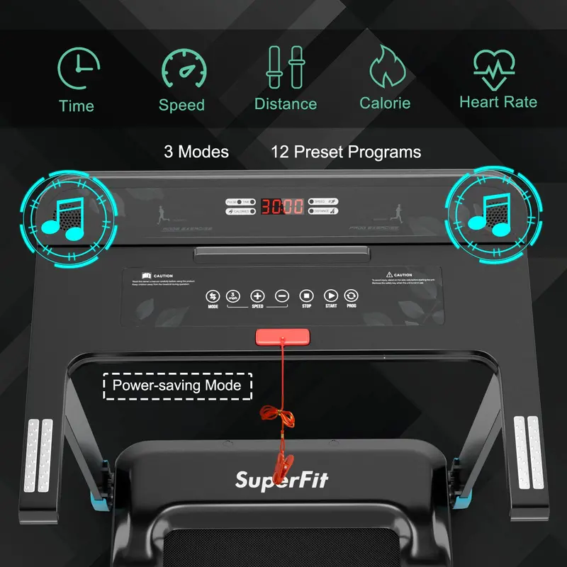 Smart Compact Folding Treadmill – Superfit Bluetooth-Enabled Model with Speaker and Mobile App Integration