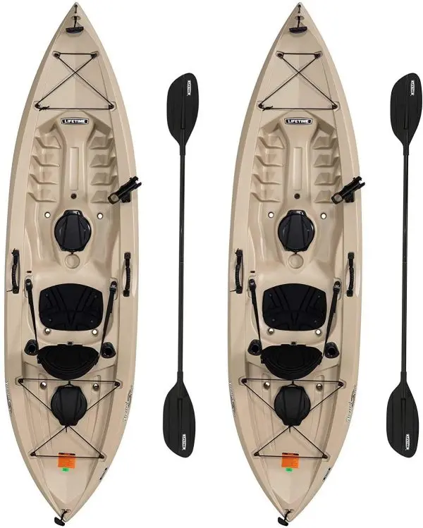 Tamarack Angler 100 Fishing Kayak – 10-Foot UV-Stabilized HDPE Hull with Paddles, Ergonomic Adjustable Seat, and Integrated Rod Holders (Tan)