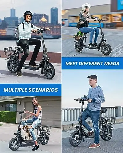 URBANMAX C1 Foldable Electric Scooter – 450W Motor, 22-Mile Range, Built-in Seat, and Dual Braking System (Black)