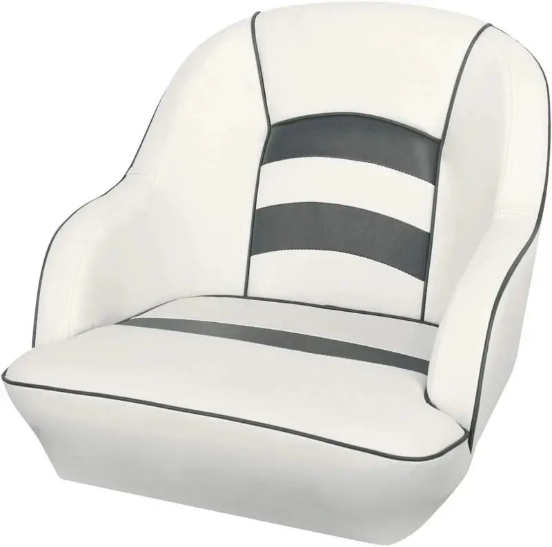 White-and-Blue Molded Plastic Pontoon Boat Seat – Durable Bucket-Style Marine Seating