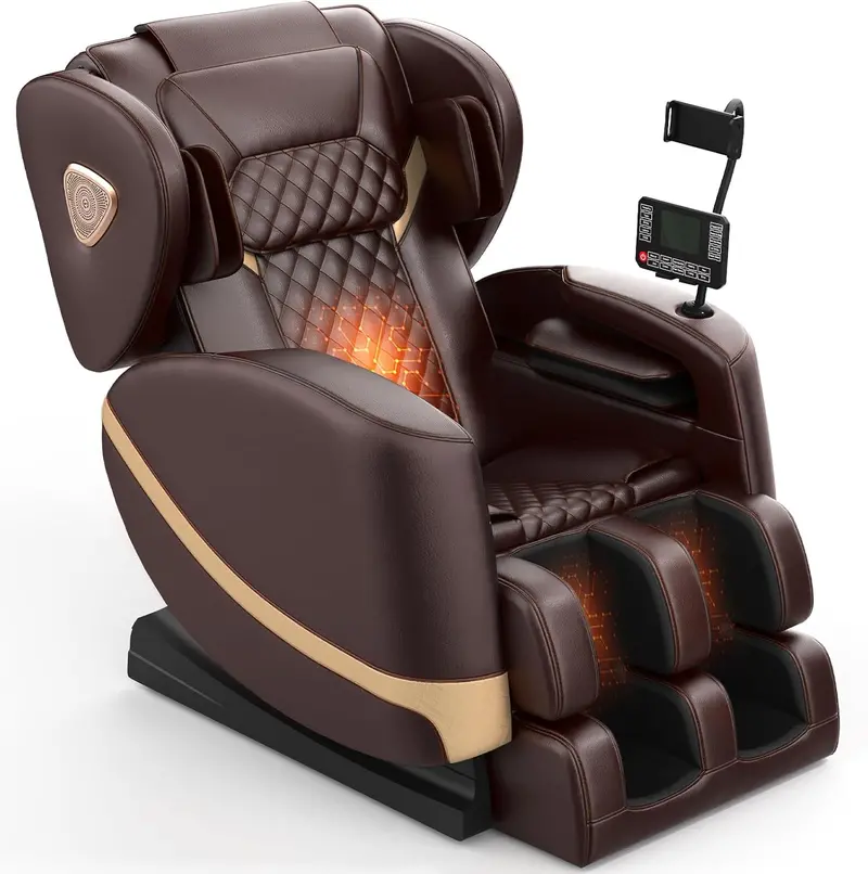 Zero-Gravity Full-Body Massage Chair – 10-Point Roller System, Heat Therapy, Foot Rollers, Bluetooth Audio & Intuitive Touchscreen Interface (Black/Brown)